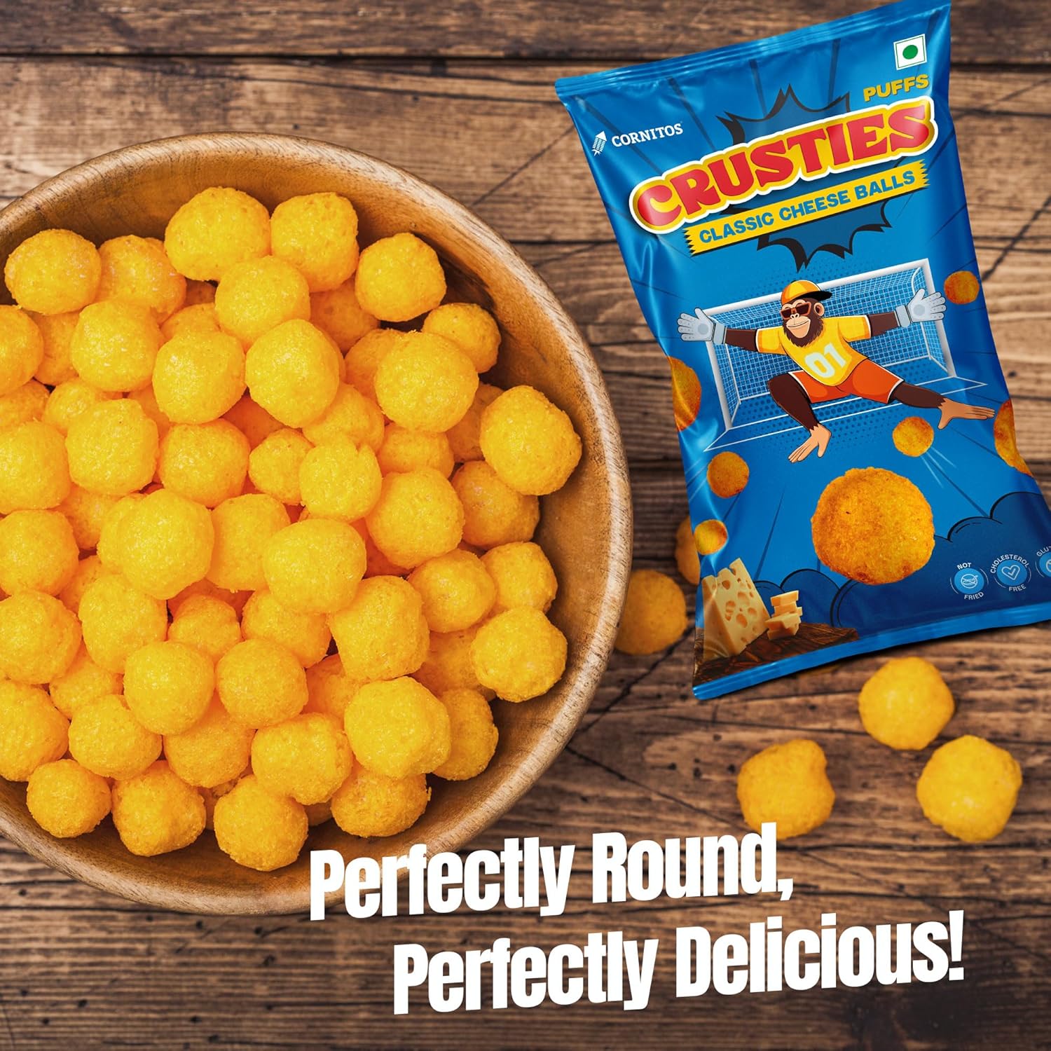 Cornitos Crusties puffs Classic Cheese flavour Balls - 55g - Veeha Foods