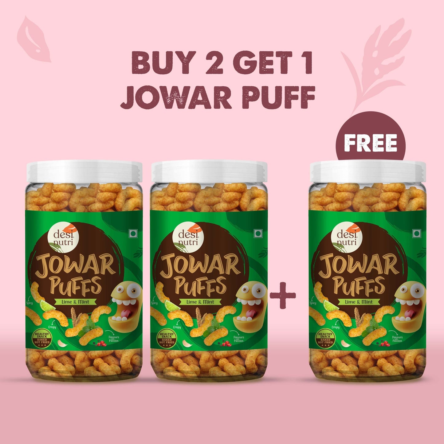 Multi Millet Jowar Puffs (Lime & Mint) Pack of 3 - 60g Each