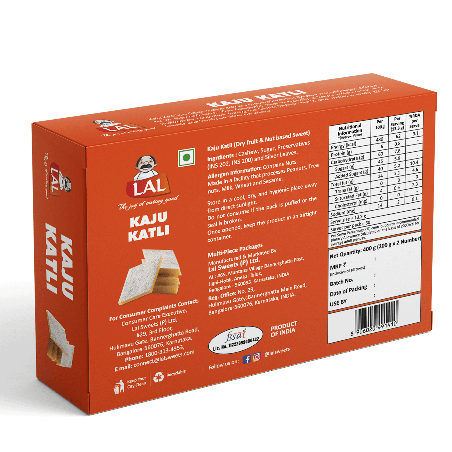 Lal Sweets Premium Kaju Katli - 400gm