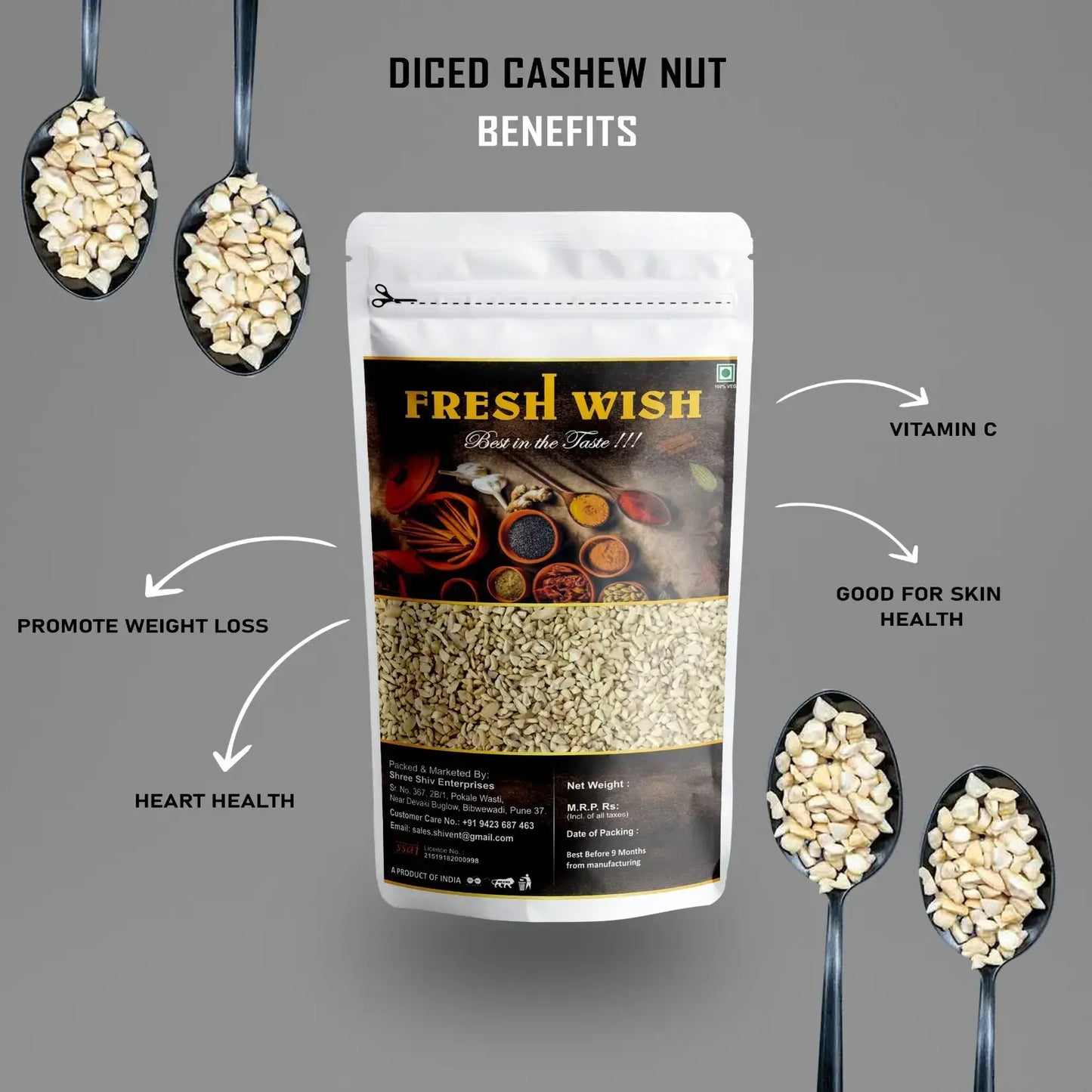 Fresh Wish Kaju Kani Pure White Diced Cashew - 200 gms