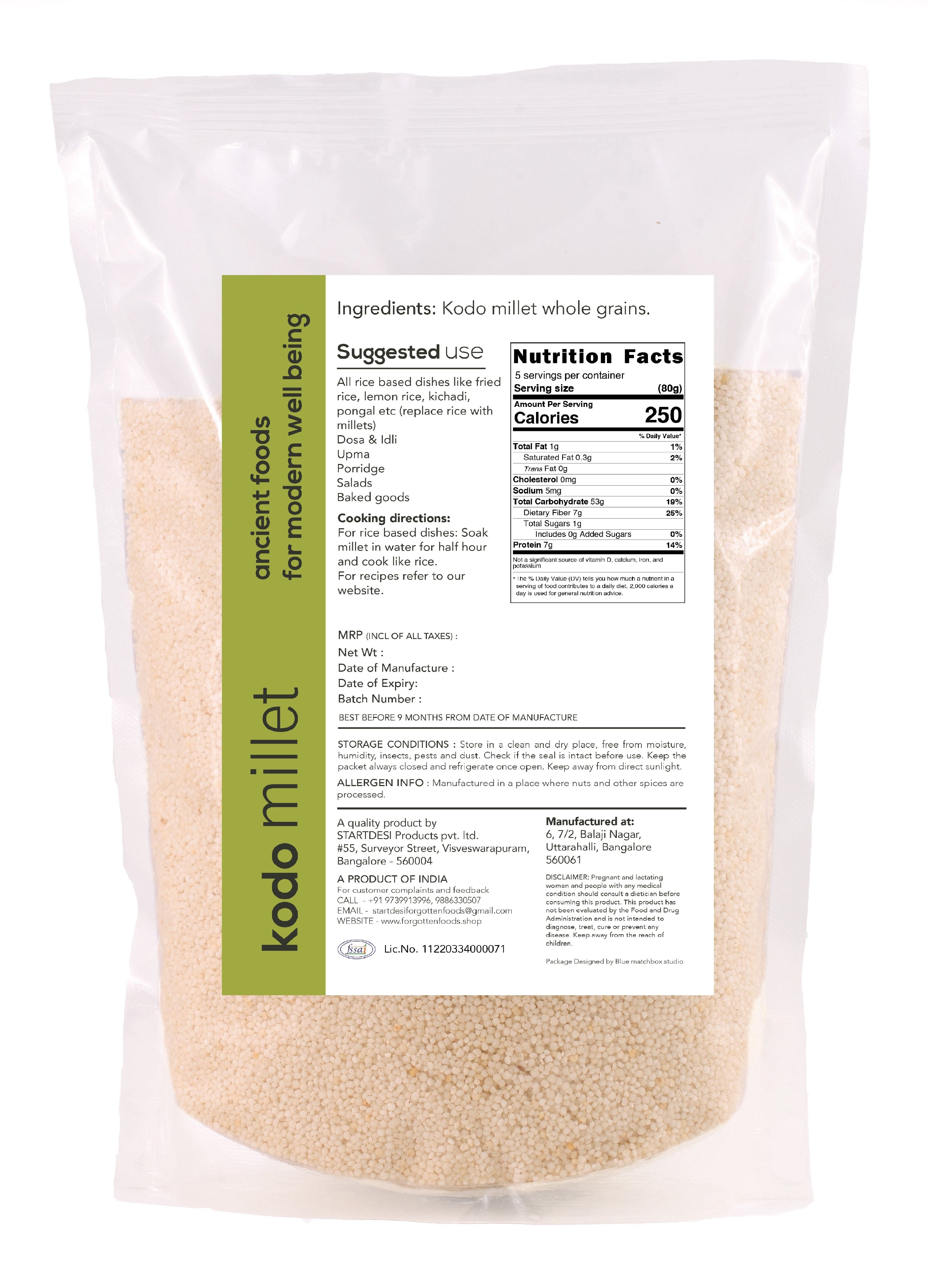 Forgotten Kodo Millet Whole Grains - 900g