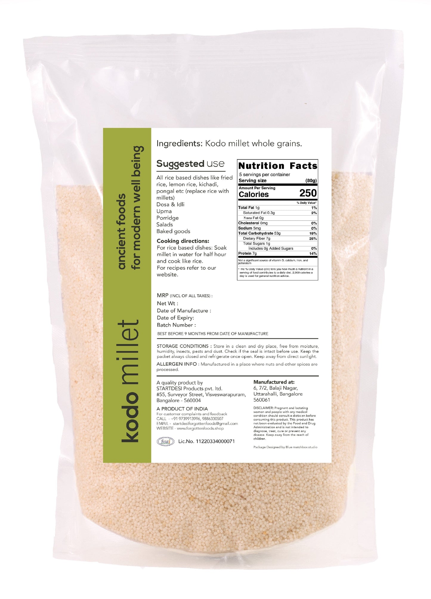 Forgotten Kodo Millet Whole Grains - 900g