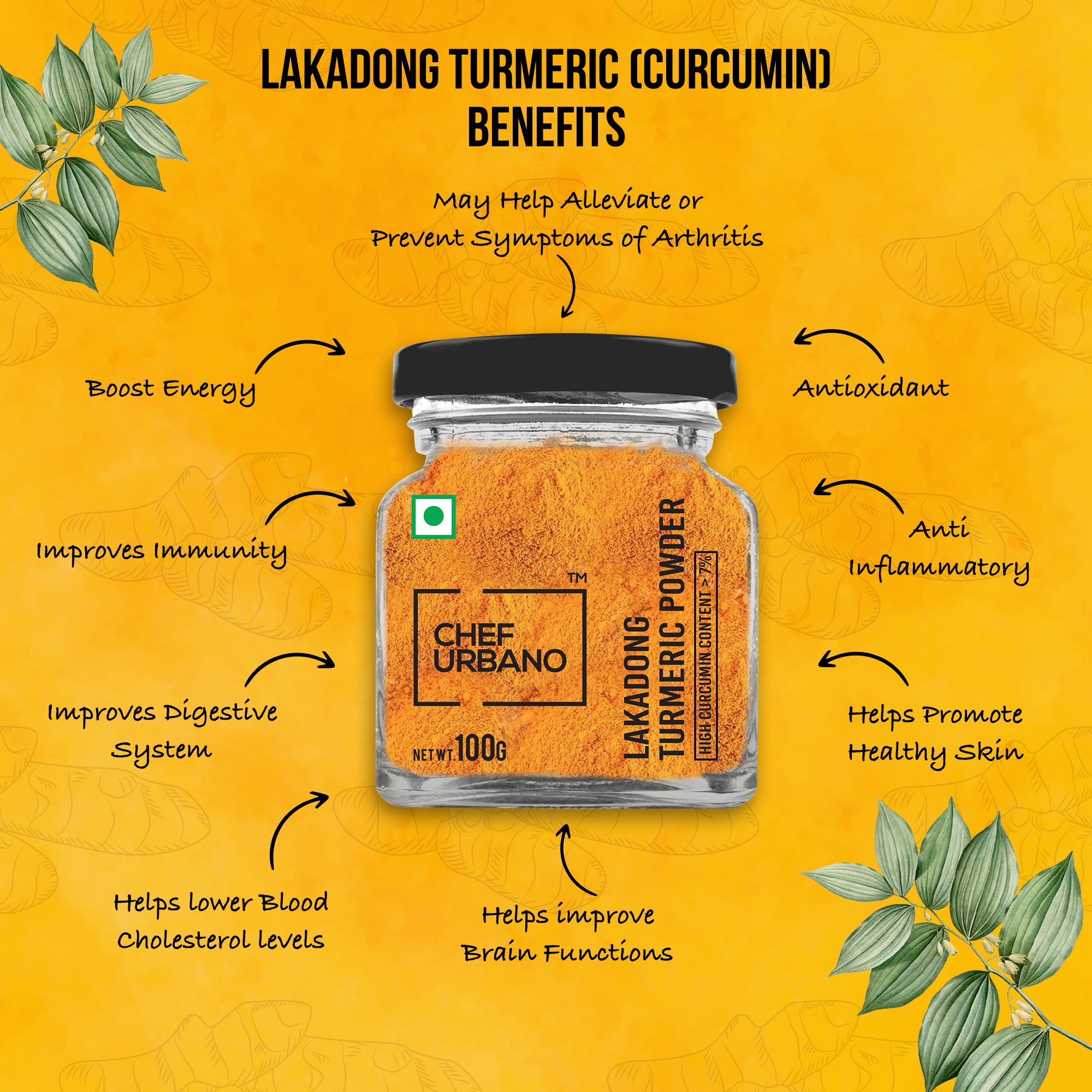 Chef Urbano Lakadong Turmeric Powder - 100 gms - Veeha Foods