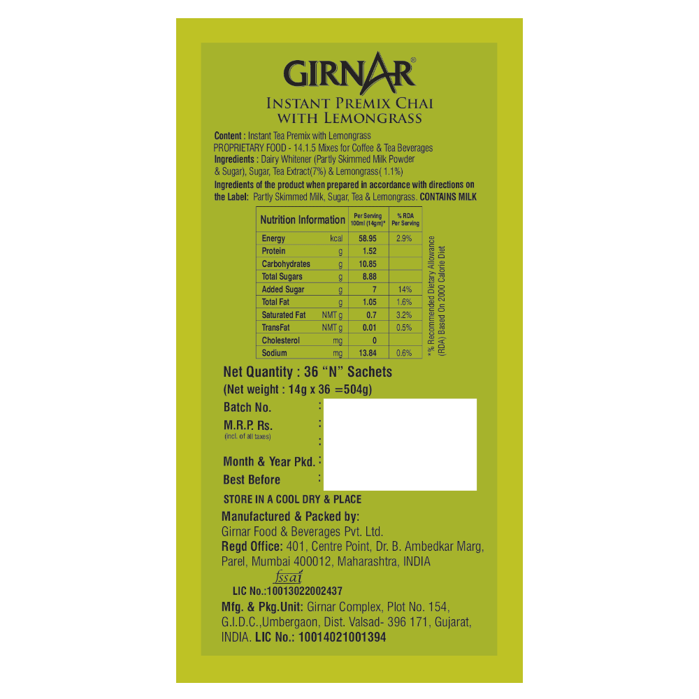 Girnar Instant Tea Premix With Lemongrass