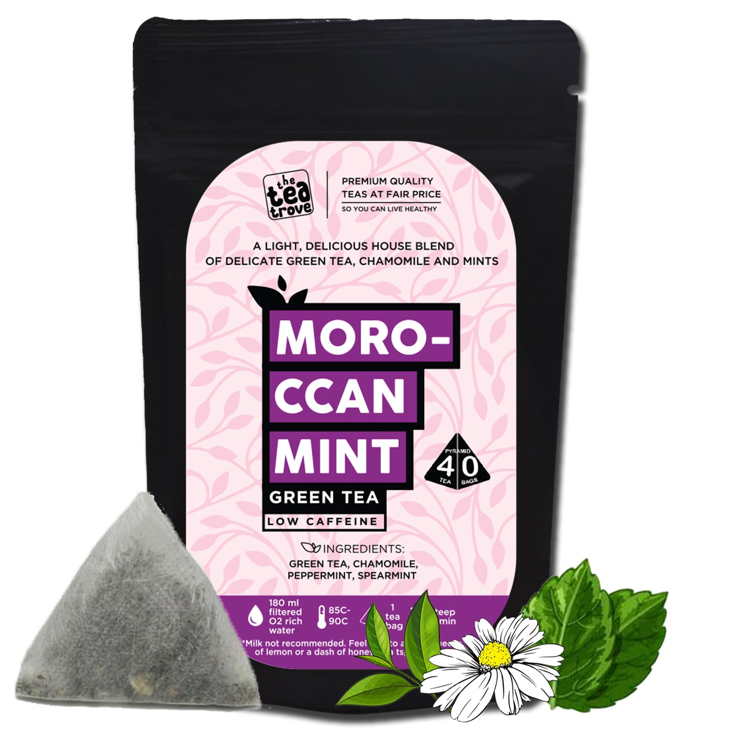 Moroccan Mint Tea with Chamomile Green Tea Bags 40pcs | Delicious Mint Green Tea Blend of Chamomile tea Spearmint and Peppermint for Destress and Digestion