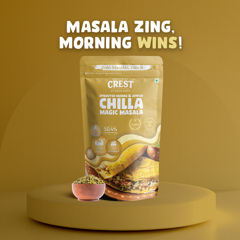 Seven's Crest Sprouted Moong & Jowar Chilla Magic Masala, High in Protein, Gluten Free Ingredients, Pack of 2 (200g each)