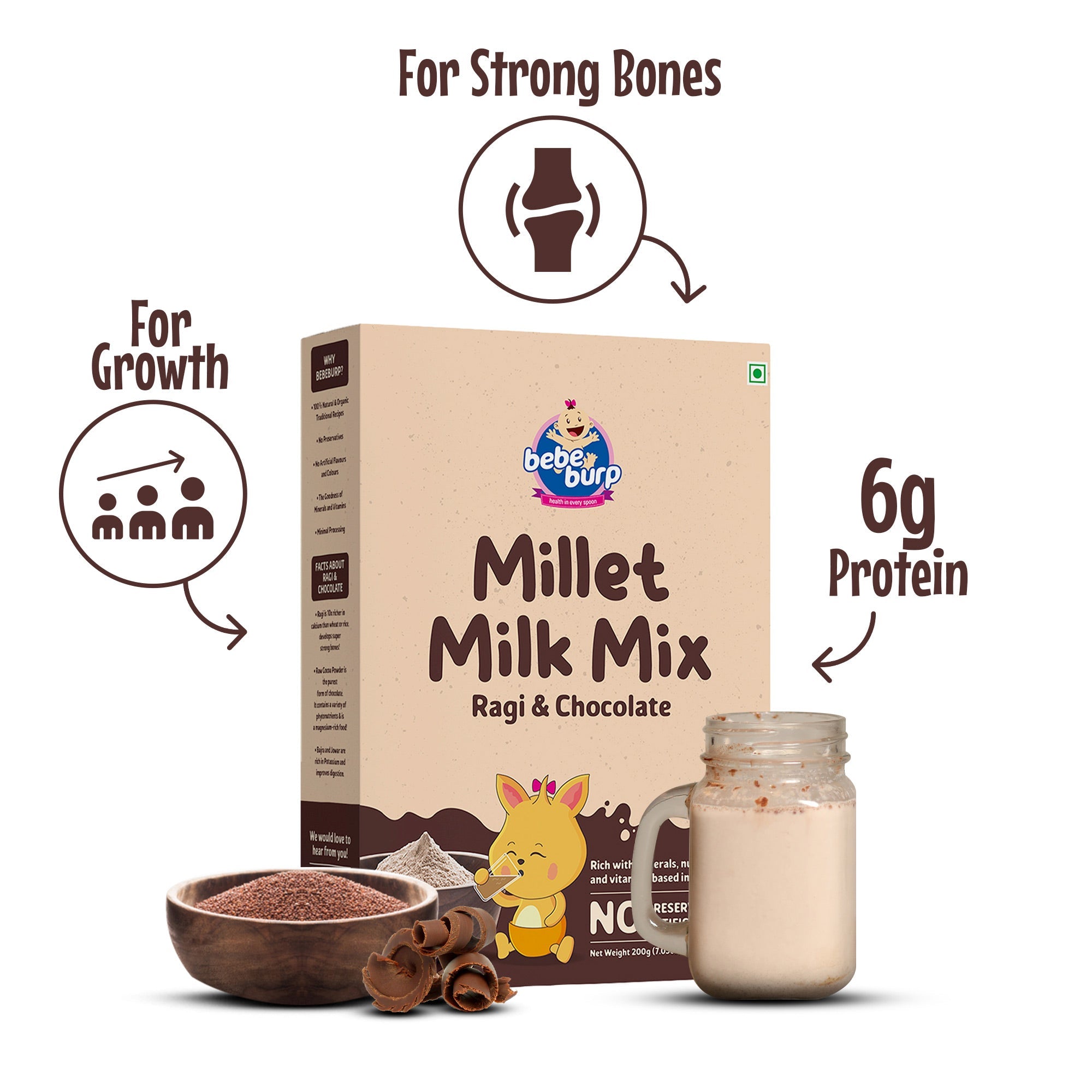 Bebe Burp Millet Milk Mix -Ragi & Chocolate Health Drink Mix for Kids ...