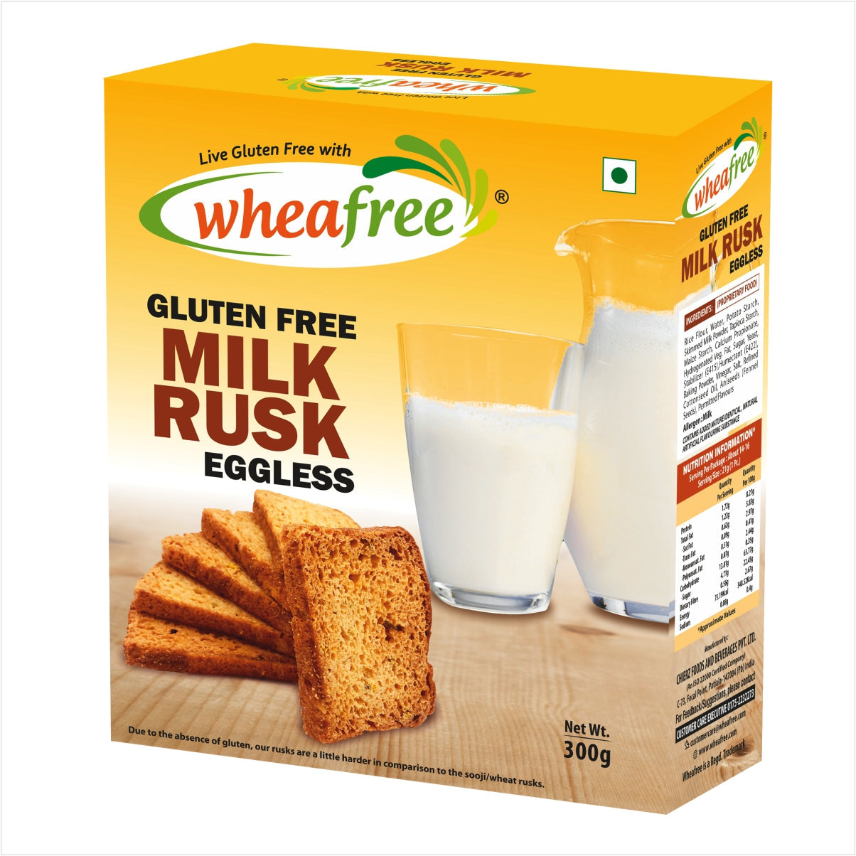Wheafree Gluten Free Milk Rusk - Eggless - 300 gms - Veeha Foods
