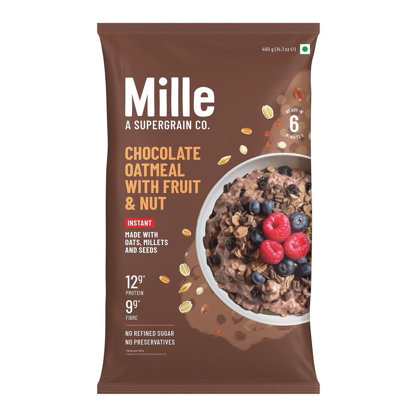 Raw Natural Sugar, Instant Chocolate Oatmeal | Oats, Millets, Real Cocoa & Flax Seeds