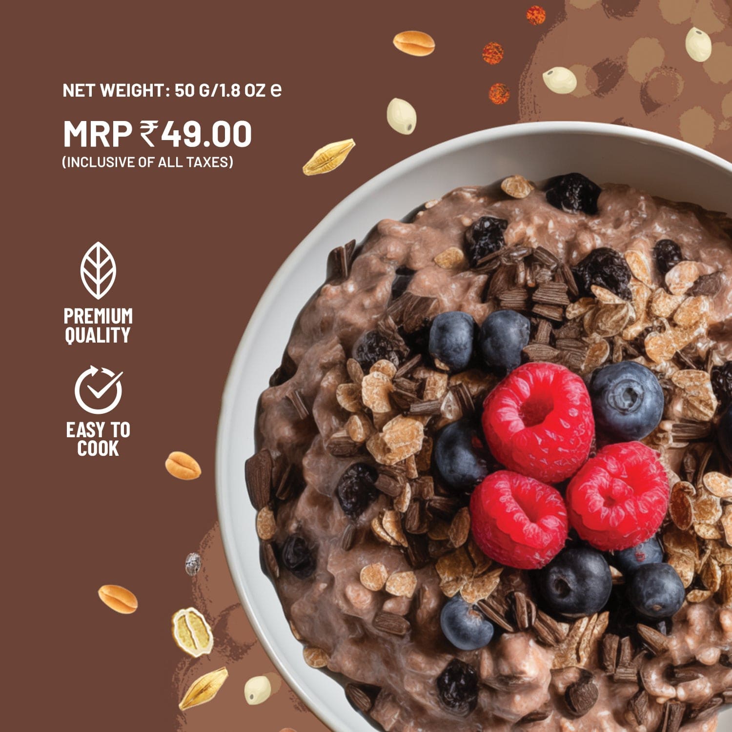 No Refined Sugar, Instant Chocolate Oatmeal with Fruit and Nut | Oats, Millets and Flax Seeds | Trial Pack