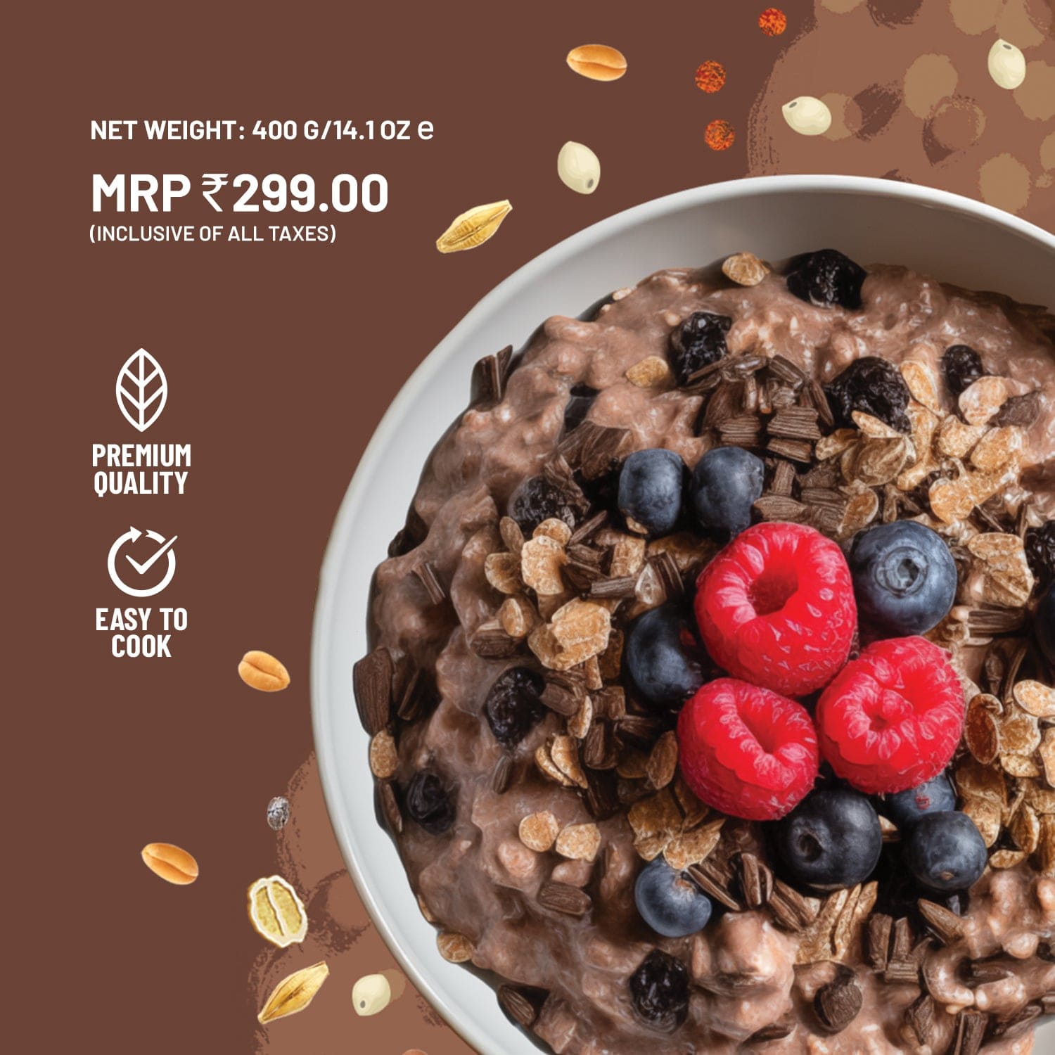 No Refined Sugar, Instant Chocolate Oatmeal with Fruit and Nut | Oats, Millets and Flax Seeds