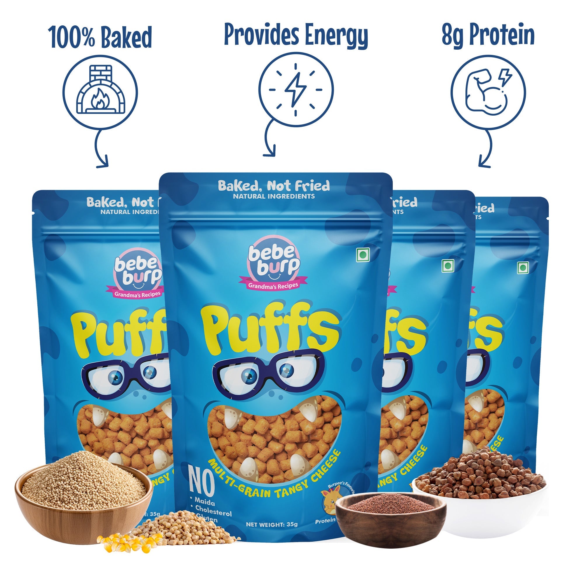 Bebe Burp Multigrain Tangy Cheese Puff - 35 gms(Pack of 4) – Veeha Foods