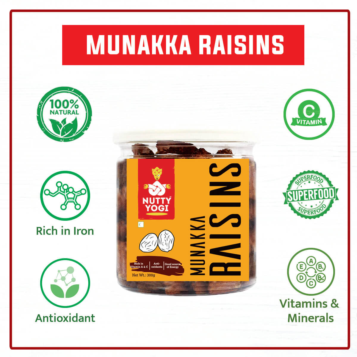 Nutty Yogi Munakka Raisins 300g | Afghani | Abjos| King Size | Healthy Dry Fruits | 300gm (Pack of 1)