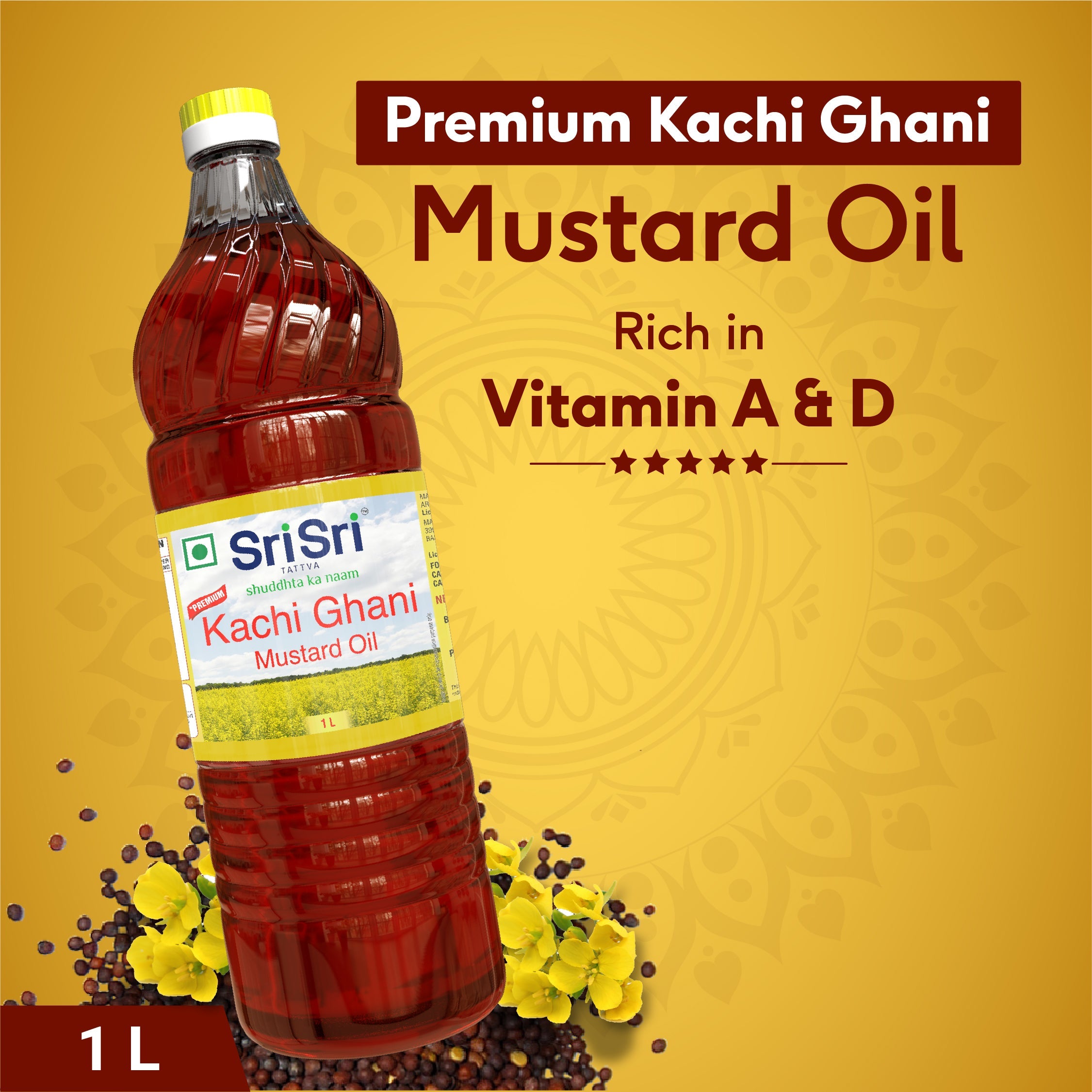 Ghani Rind Sri Sri Tattva Premium Kachi Ghani Mustard Oil Bottle - 1 L - Veeha Foods