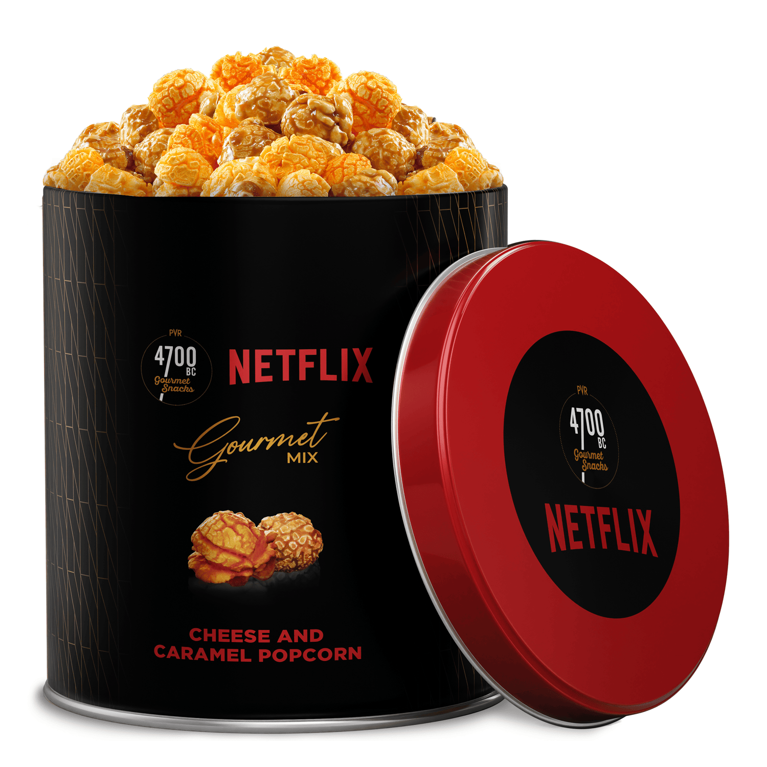 4700BC x Netflix, Gourmet, Cheese & Caramel Popcorn, Large Tin, 200g