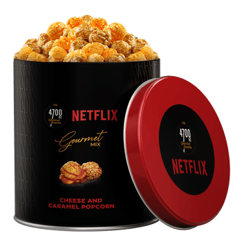 4700BC x Netflix, Gourmet, Cheese & Caramel Popcorn, Large Tin, 200g