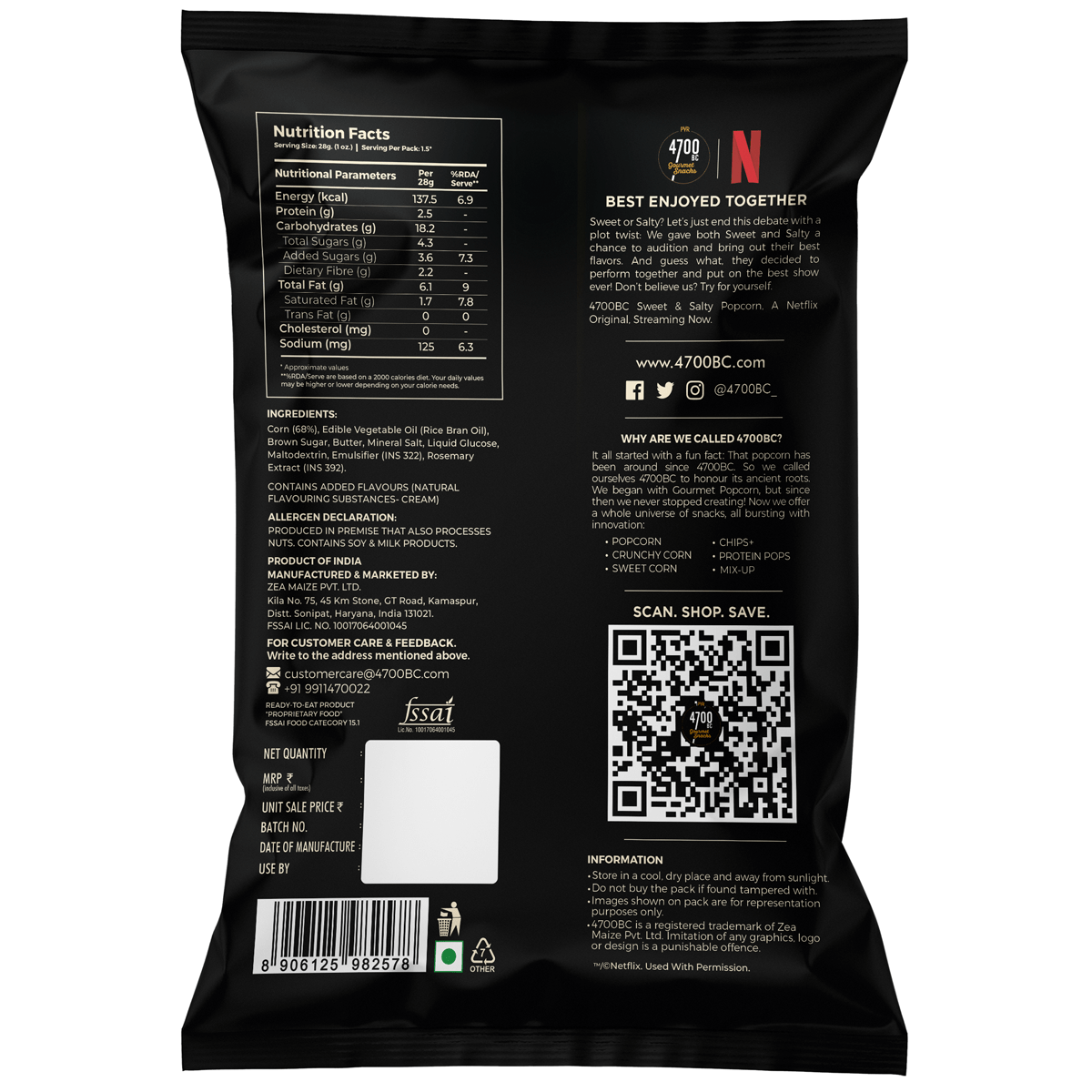 4700BC x Netflix, Jumbo, Sweet & Salty, Kettle Popcorn, 60g (Pack of 10)