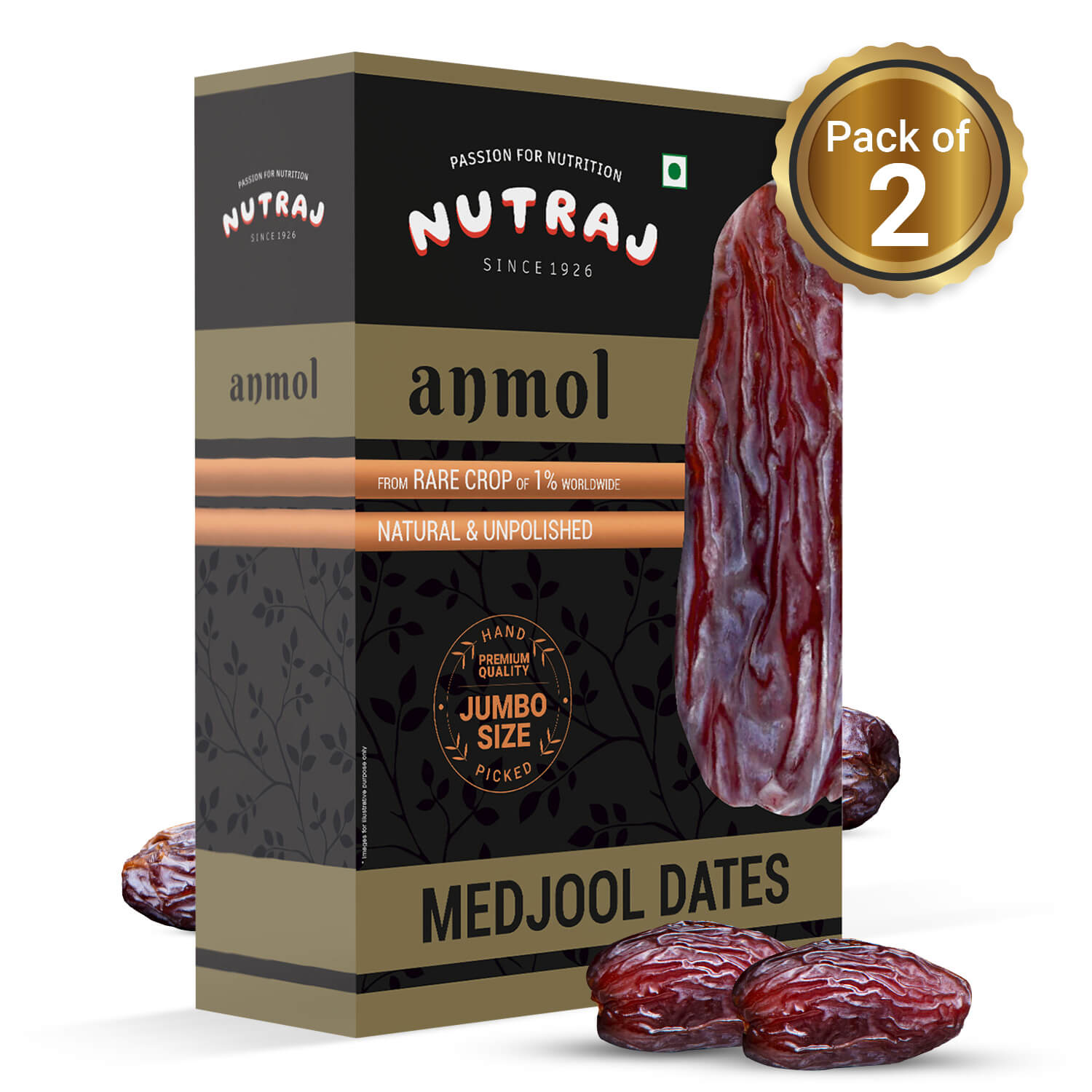 Nutraj Anmol Premium Medjool Dates (Jumbo Size - Rare Crop - Natural) 500gm