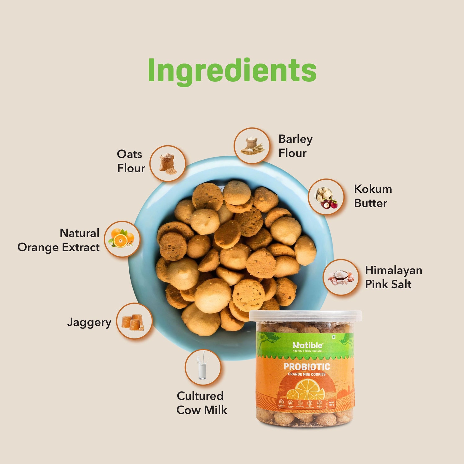 Natible Probiotic Orange Mini Cookies