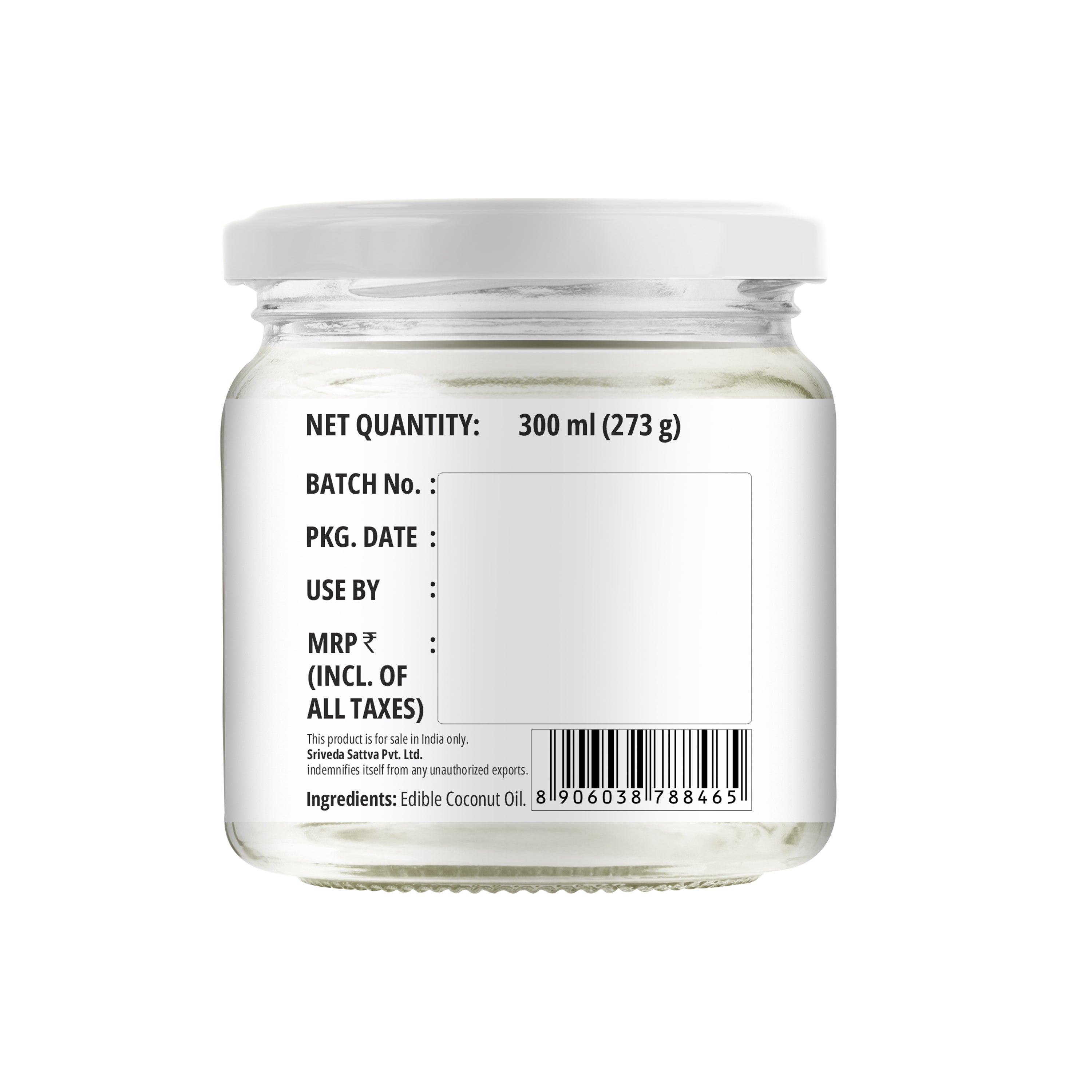 Organic Virgin Coconut Oil - Cold Pressed  | Unrefined | 300 ml