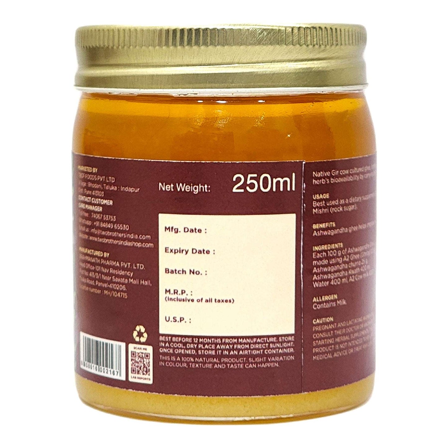 Ashwagandha Ghee, Cultured 250g