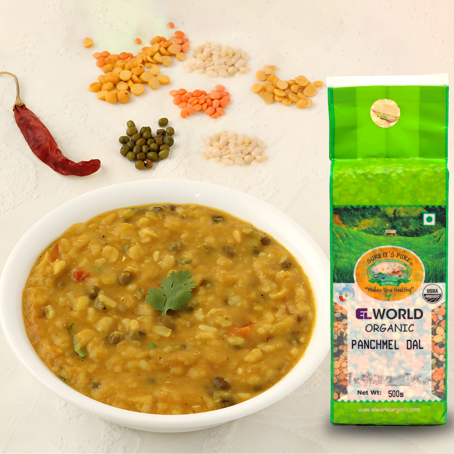 Elworld Agro & Organic Food Products Panchmel Mix Dal- 500g