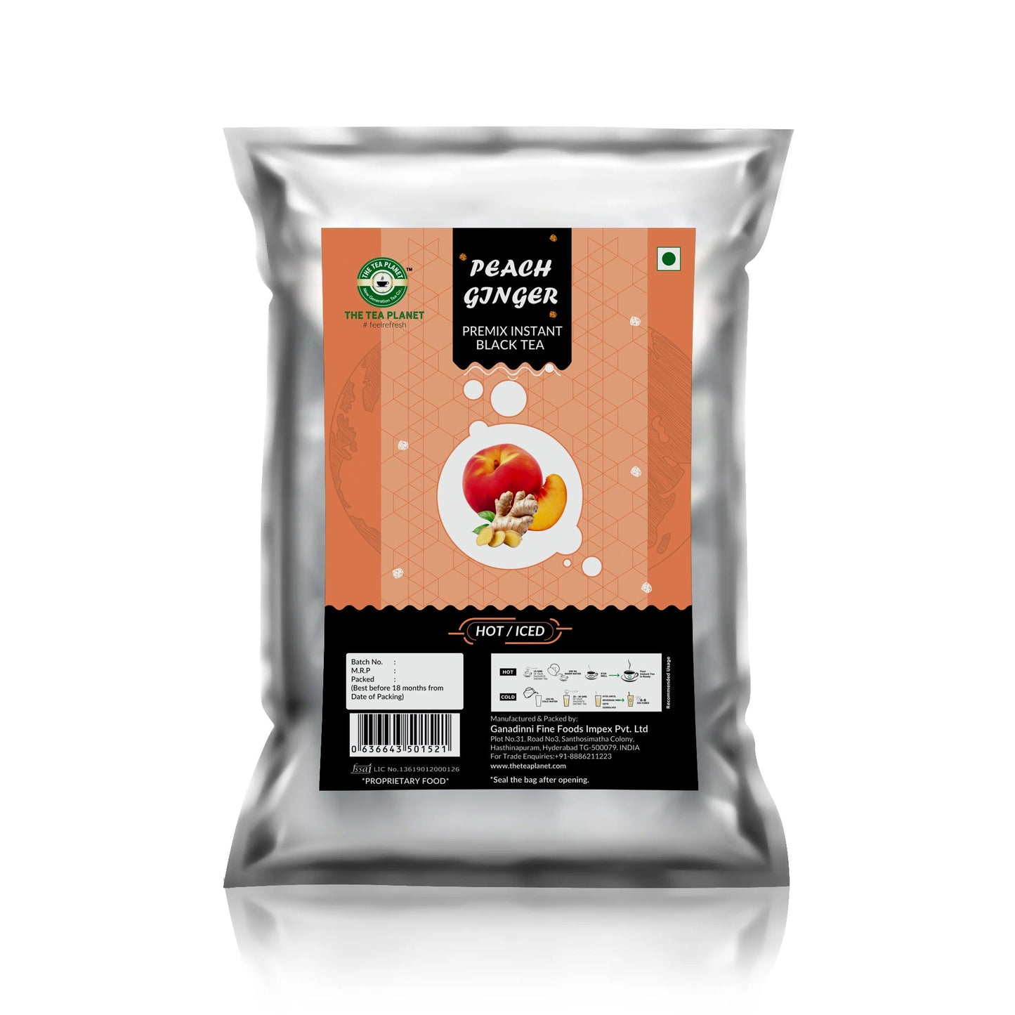 Peach Ginger Flavored Instant Black Tea - 1kg