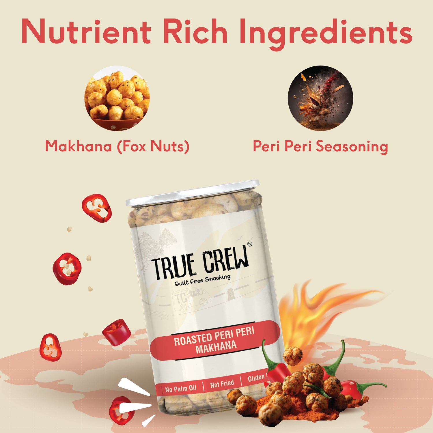 TRUE CREW Roasted Peri Peri Makhana, Jar, 70 g