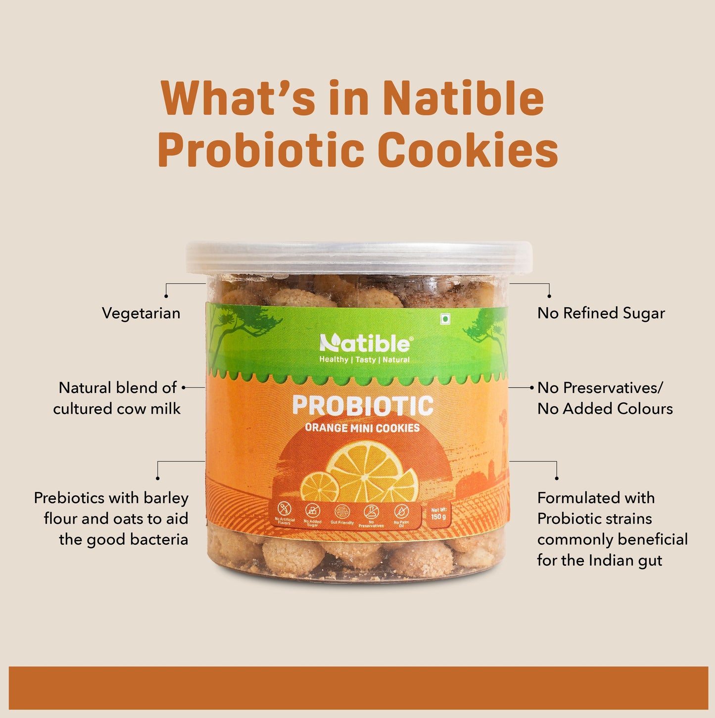 Natible Probiotic Orange Mini Cookies