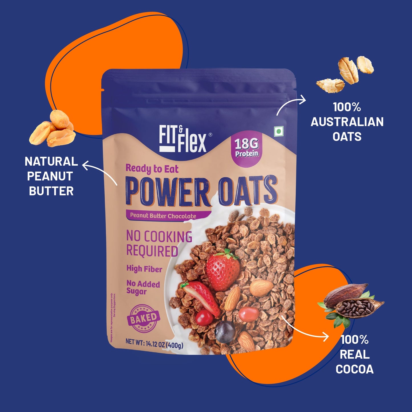 Power Oats | Peanut Butter Chocolate Flavor | No Cooking Required - Ready To Eat | 0 Added Sugar