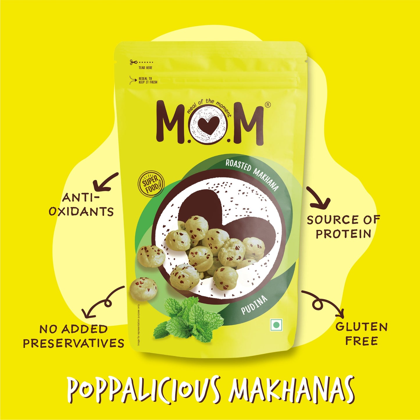 Roasted Pudina Makhana, 62g - Gluten Free | Anti Oxidants | MSG Free | Zero Trans Fat | No added Preservatives and No artificial