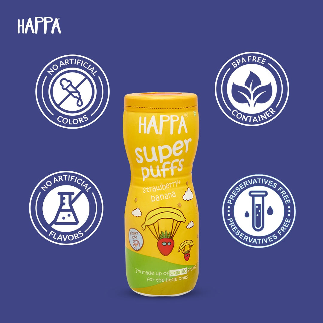 Happa Multigrain Vanilla & Blueberry Melts Super Puffs (Healthy Organic Snack for Little One, 8 Months+) Pack of 1