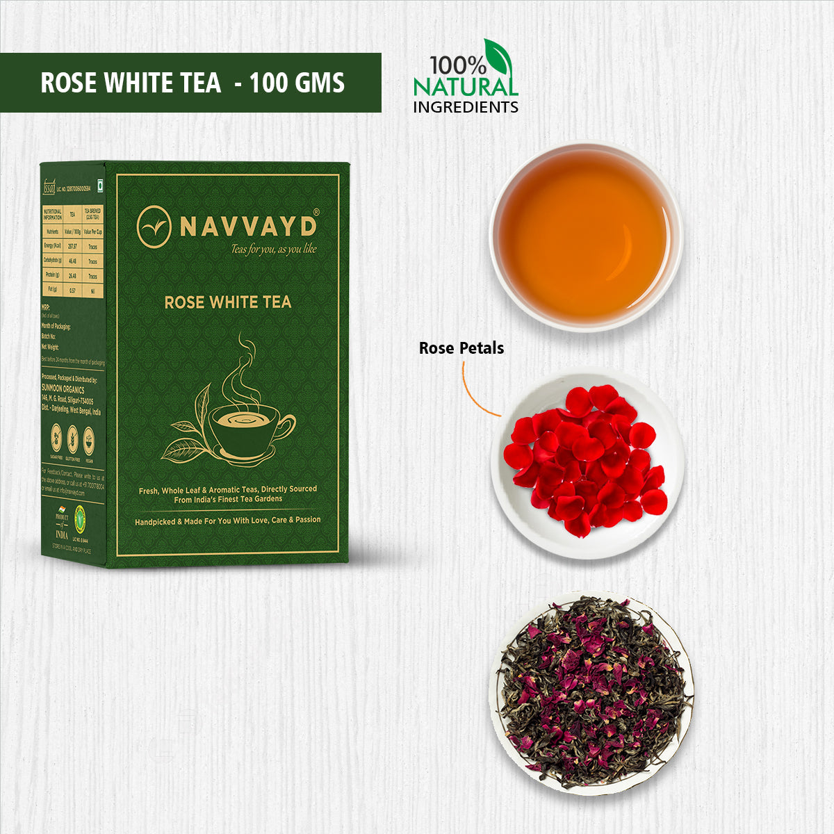 Navvayd Rose White Tea - 100 gms - Veeha Foods