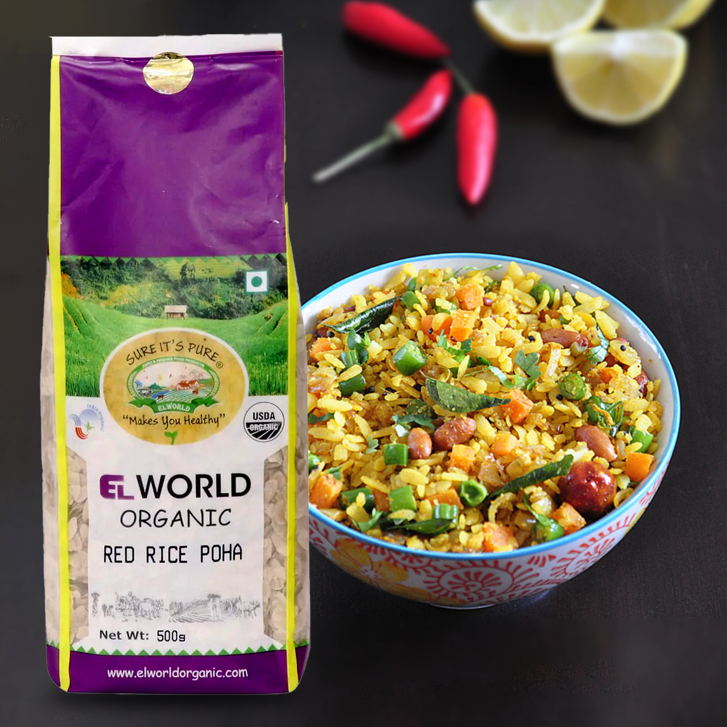 Elworld Agro & Organic Food Products Red Rice Poha 500 g