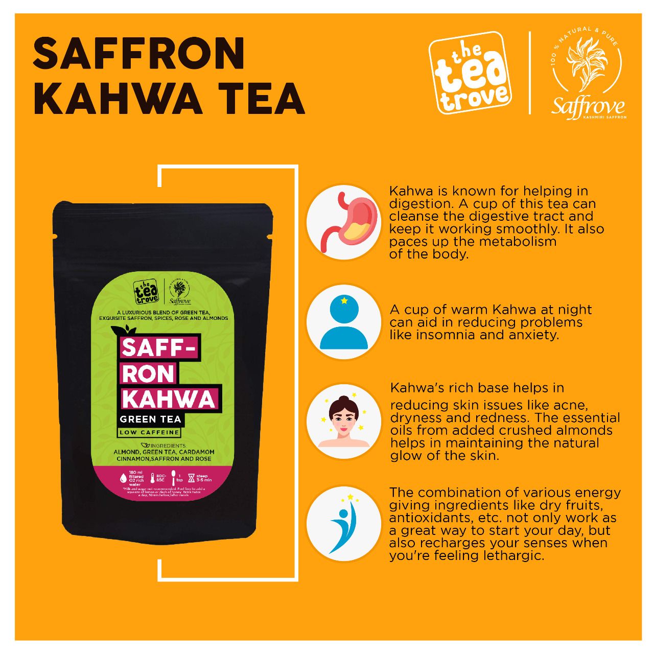 Kashmiri Kahwa Green Saffron Tea (50 G Serves 25 cups)