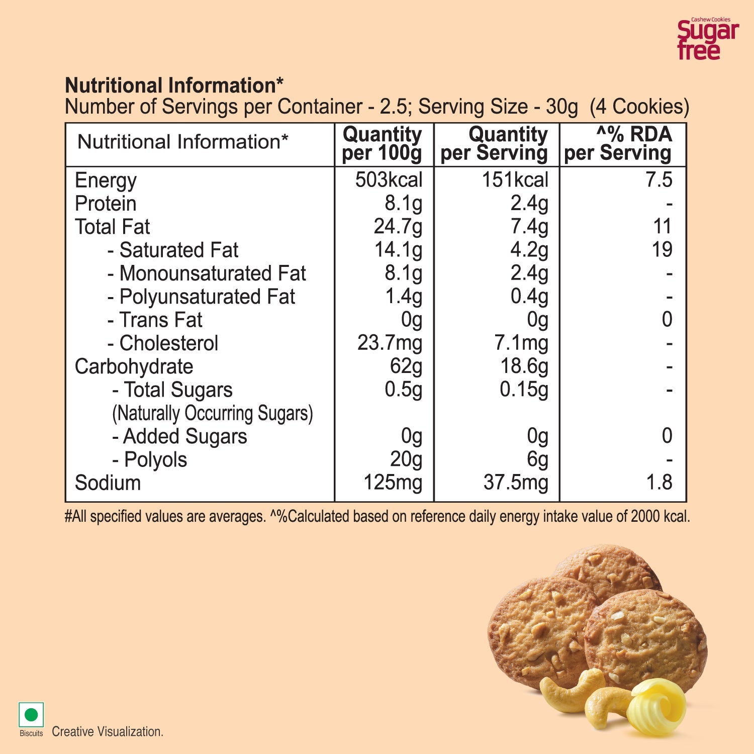 UNIBIC : Sugar Free Cashew Cookies, 75g