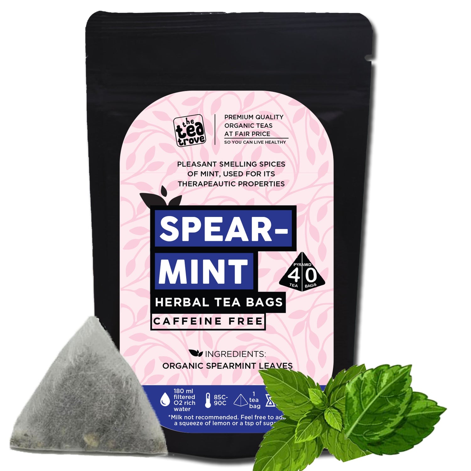 Organic Spearmint Tea Bags - 40 Eco-Friendly Tea Bags