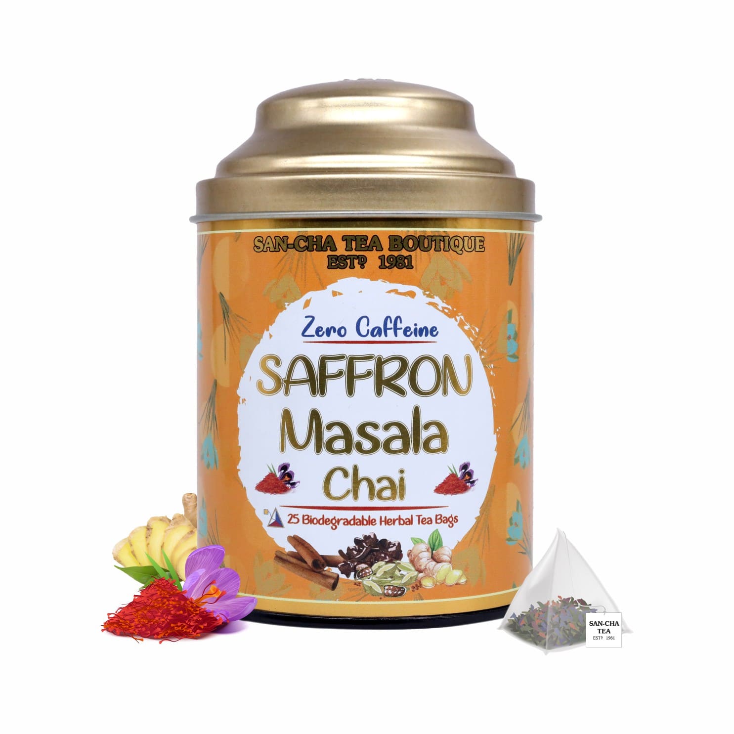 Caffeine Free Masala Chai: Saffron Chai Tea Bags