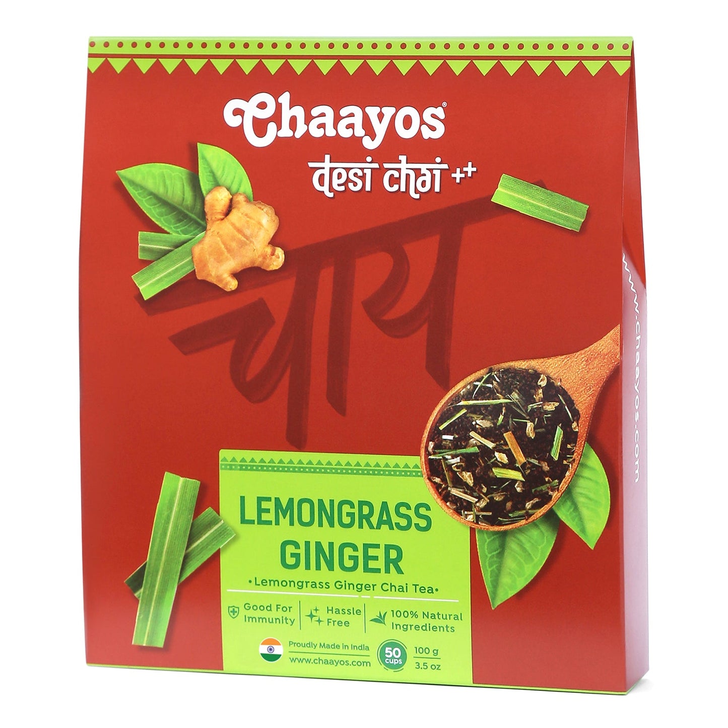 Chaayos Lemongrass Ginger Tea - Premium Ginger Chai Patti for Cough & Cold Remedy (100g)