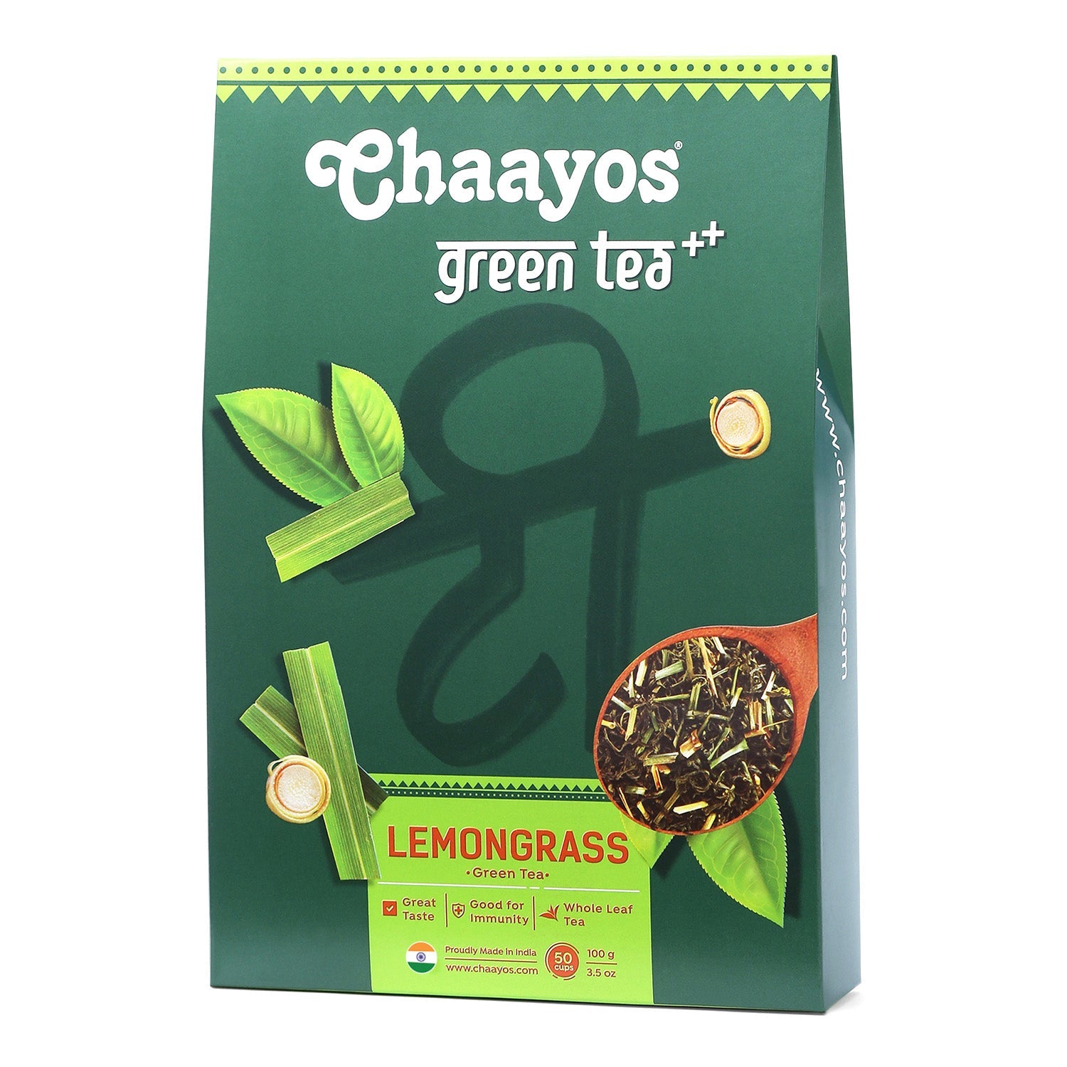 Chaayos Lemongrass Green Tea - Whole Leaf Loose Tea | Immunity Boosting - 100g [50 Cups]