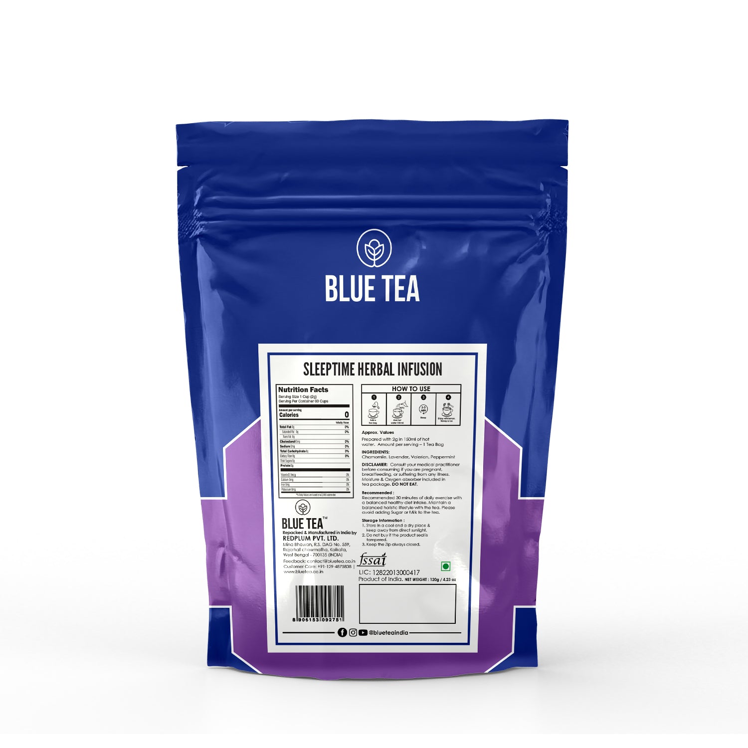 Blue Tea Sleep Time Herbal Infusion - 30 Tea Bags - Veeha Foods