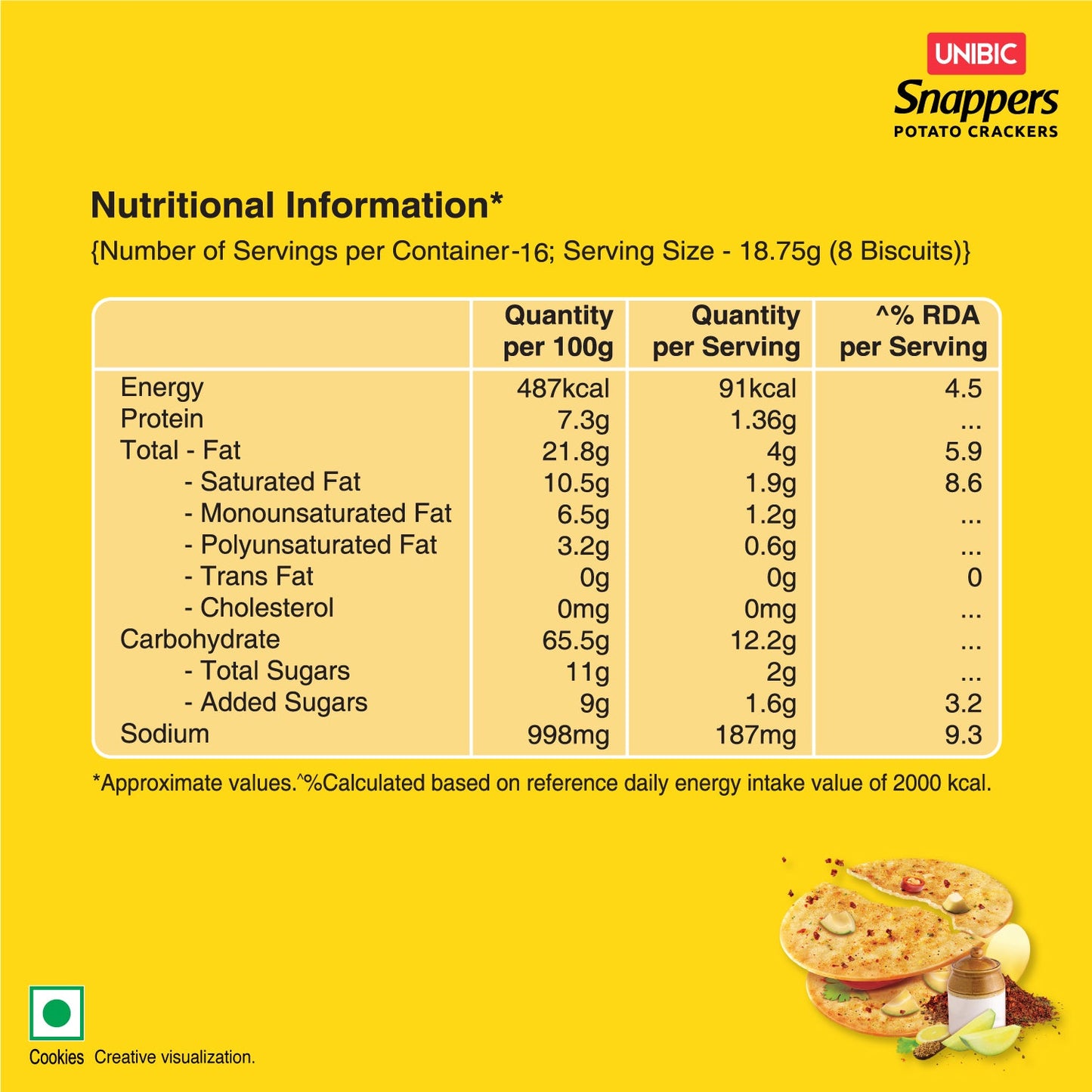 UNIBIC Snappers - Achari Flavored Potato Biscuits, 300g