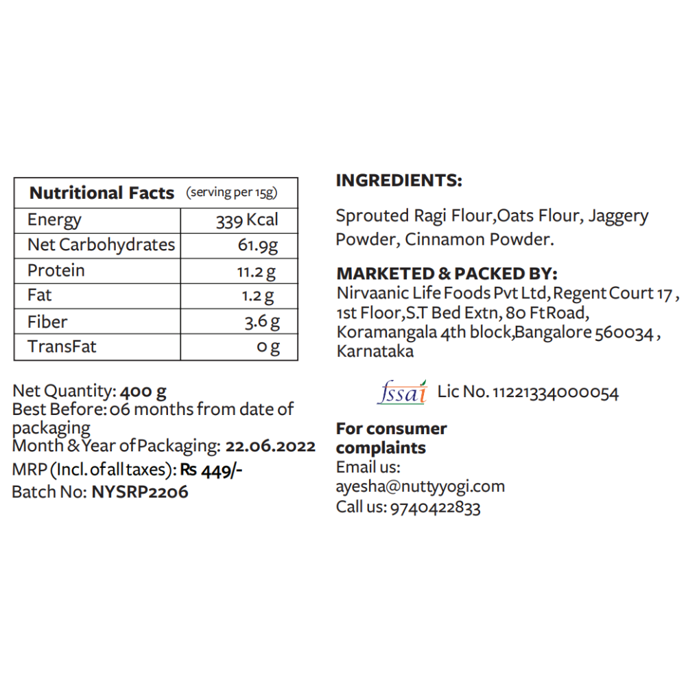 Sprouted Cinnamon Ragi Pancake Mix 400g | Fiber Rich | Gluten Free | Help to Digest Easily | Pancake Mix