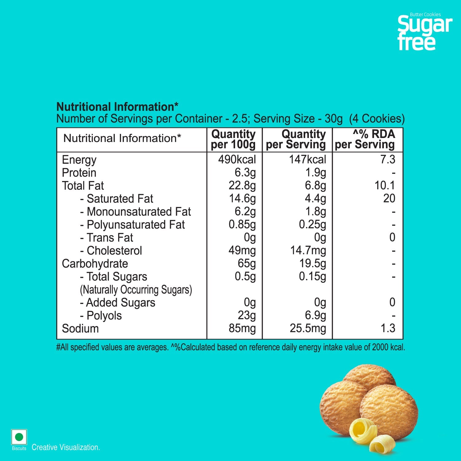 UNIBIC : Sugar Free Butter Cookies, 75g