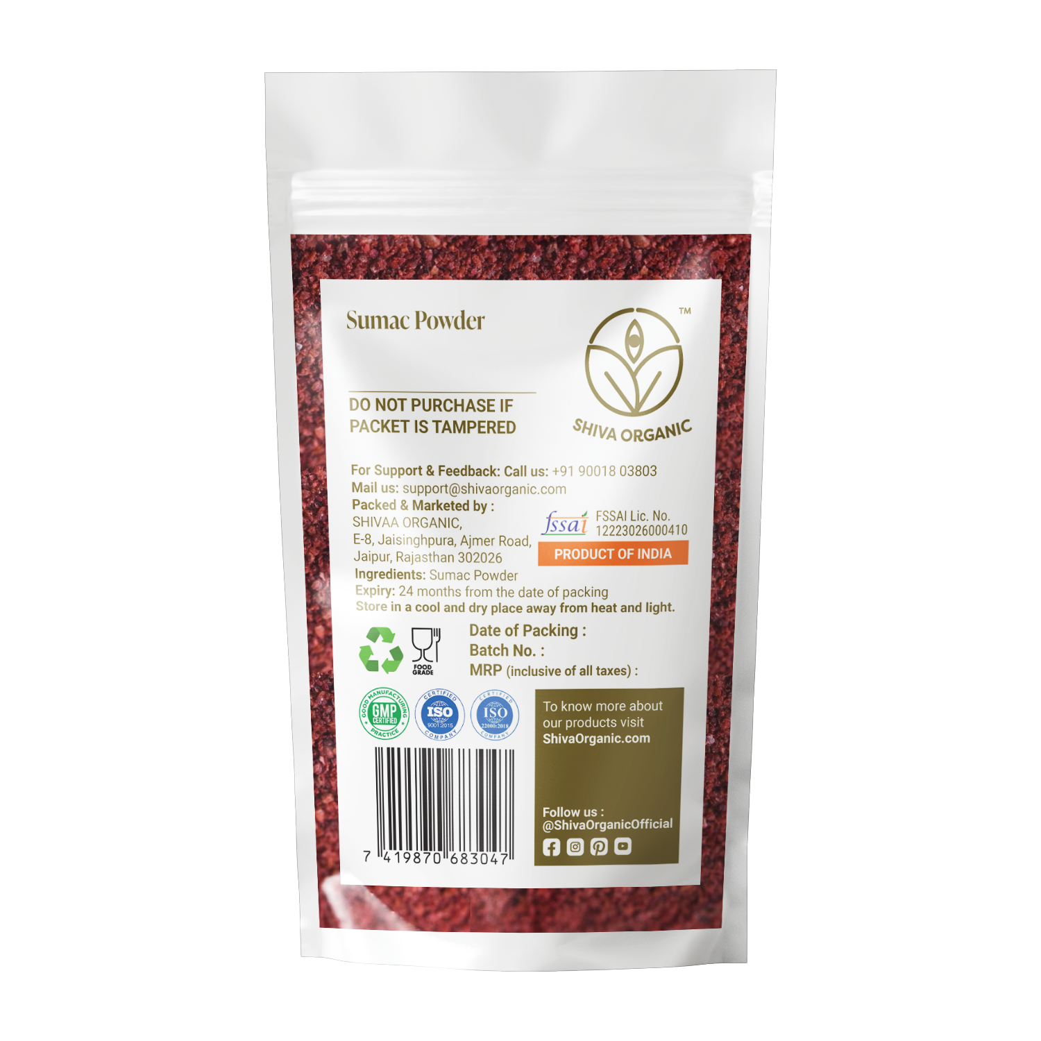 Shiva Organic Sumac Powder - 100 gms - Veeha Foods