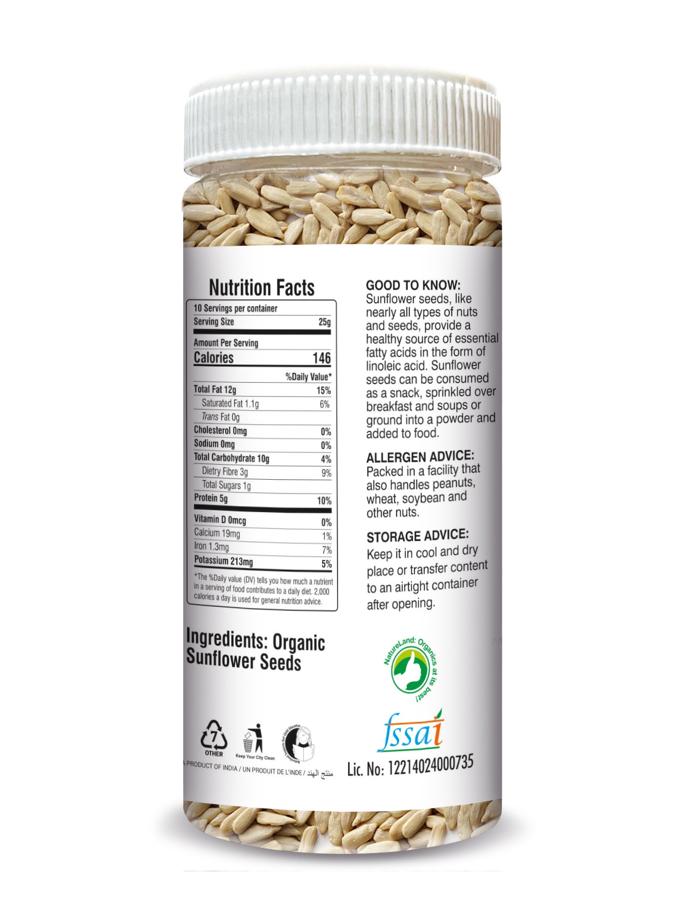 Organic Edible Sunflower Seeds (Raw) 250 Gm