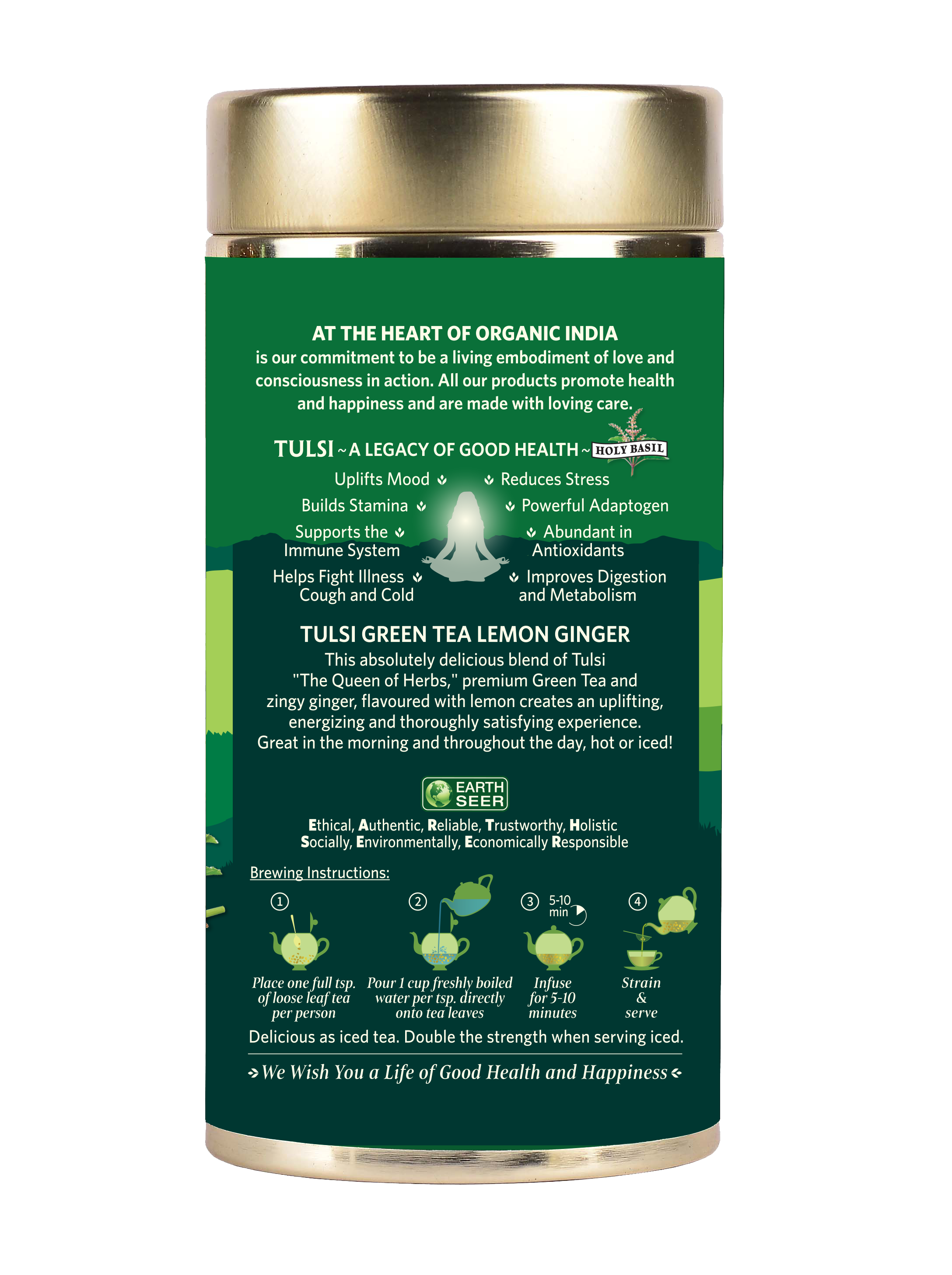 Tulsi Green Tea Lemon Ginger 100 gm tin