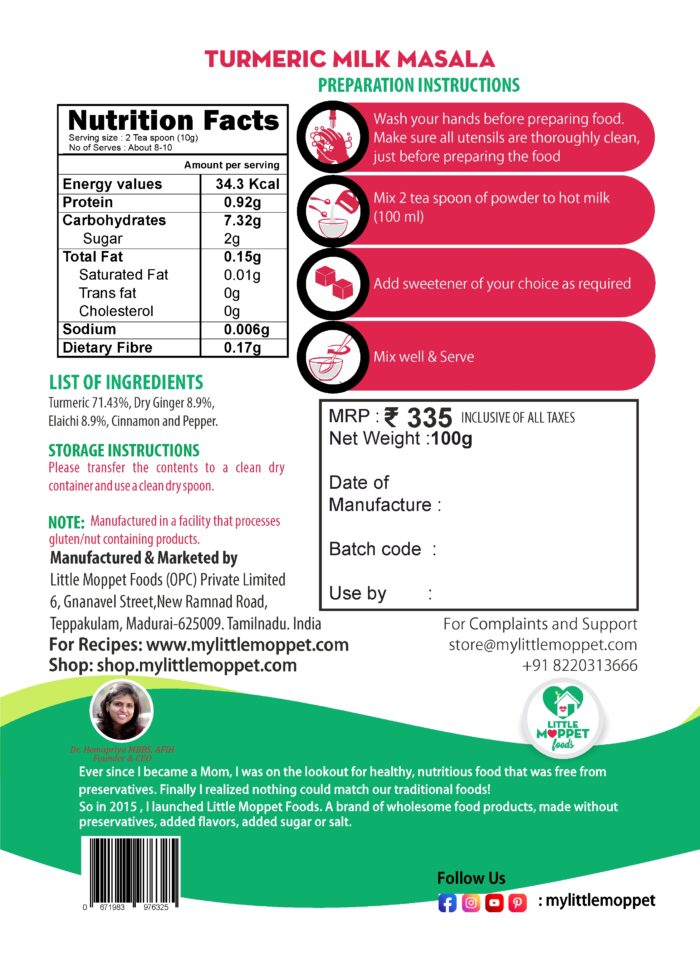 Turmeric Milk Masala – Drink Mix for Kids and Adults [100G]