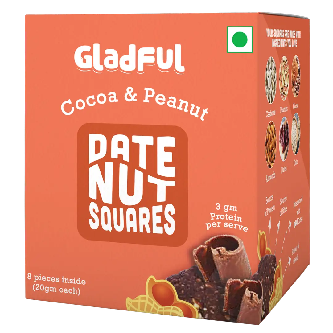 Gladful Date Nut Squares Cocoa and Peanut - 8 Bars