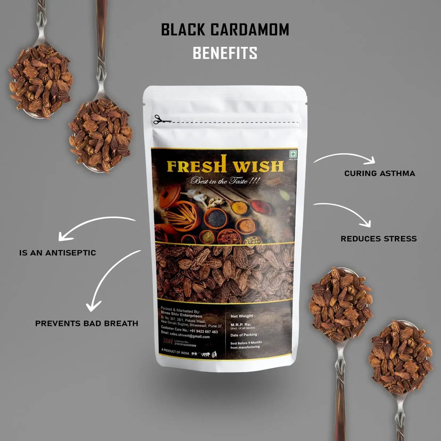 Frash Wish Whole Black Cardamom - 200 gms